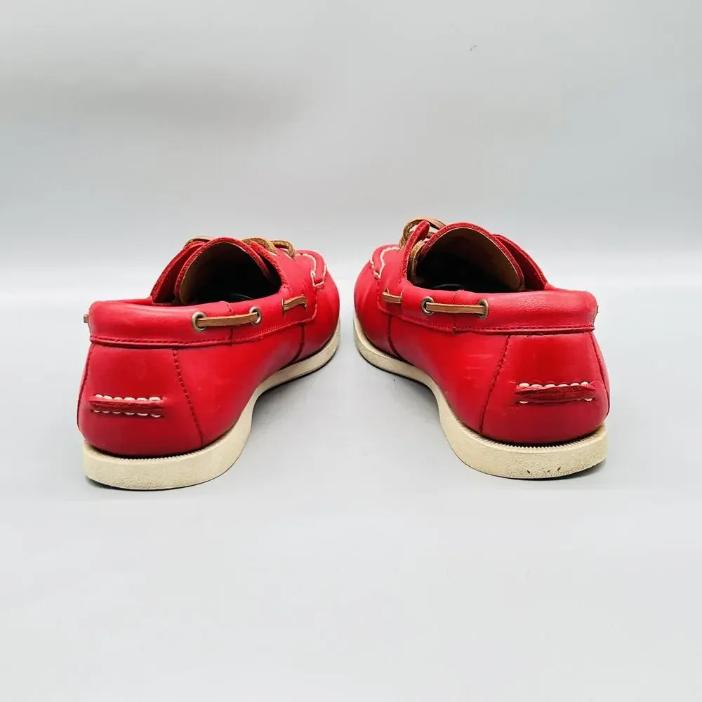 Lands' End Shoes Mens 10 Red Leather 2 Eye Boat Moc Toe Casual Comfort Nautical